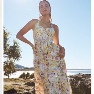 BARDOT (XXL) Labella Midi Tropical Cottagecore Colorful Dress Linen Blend  NWT